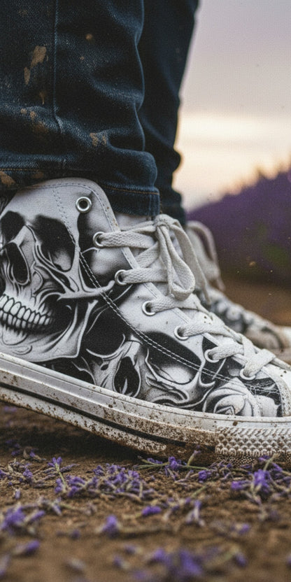 Gothic Cartoon Skull Rose Art | Women's High Top Canvas | Freaky Shoes®
