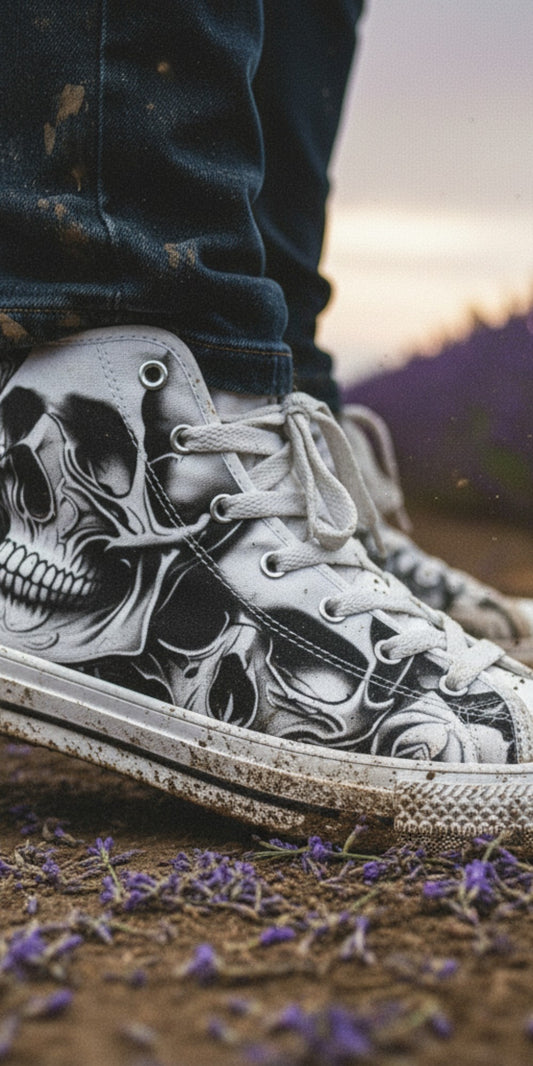 Gothic Cartoon Skull Rose Art | Women's High Top Canvas | Freaky Shoes®