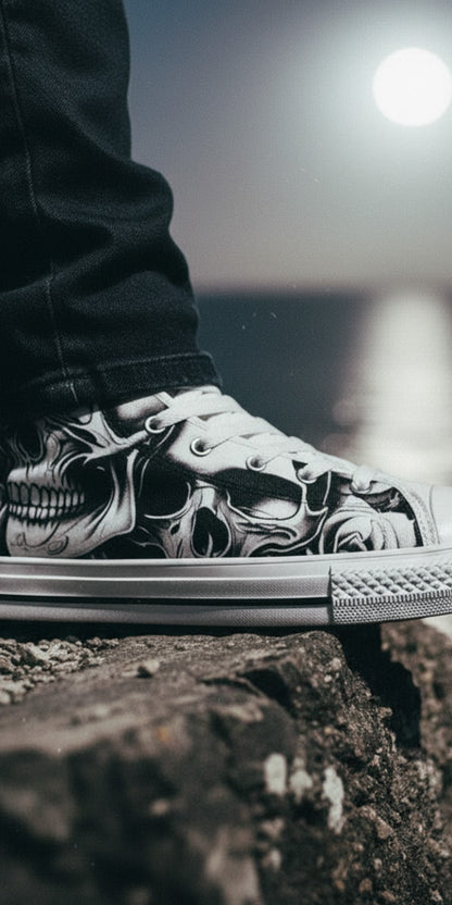 Gothic Cartoon Skull Rose Art | Women's High Top Canvas | Freaky Shoes®
