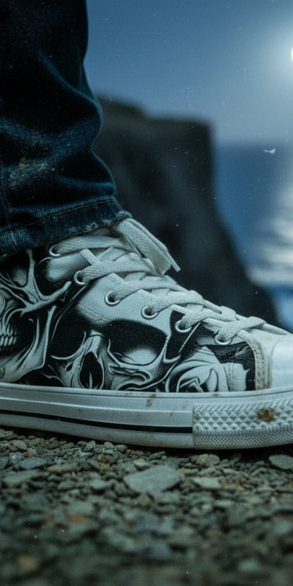 Gothic Cartoon Skull Rose Art | Women's High Top Canvas | Freaky Shoes®