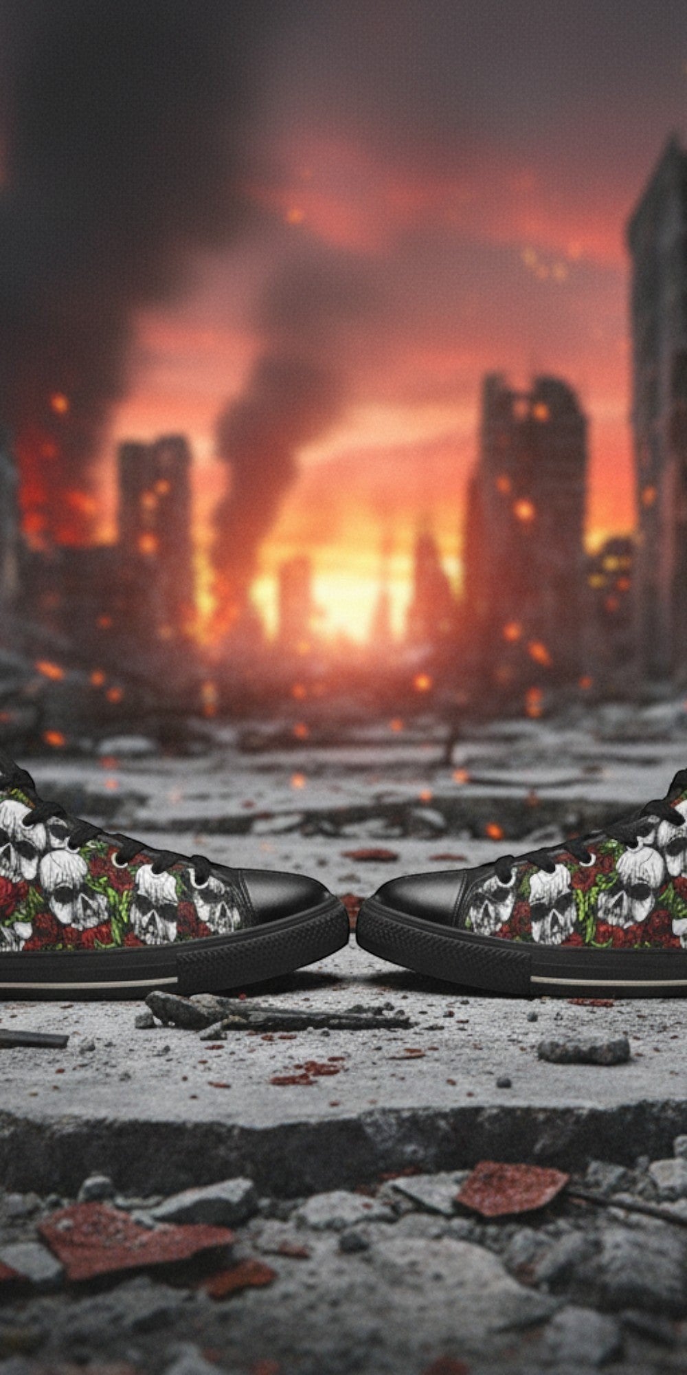 Women's Skulls & Roses high-top canvas shoes, custom full-wrap printed design — Freaky Shoes