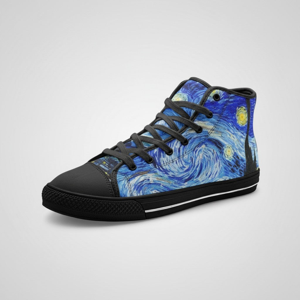 "Starry Night" by Vincent Van Gogh Custom High-Top Canvas Shoes | Freaky Shoes® - Freaky Shoes®