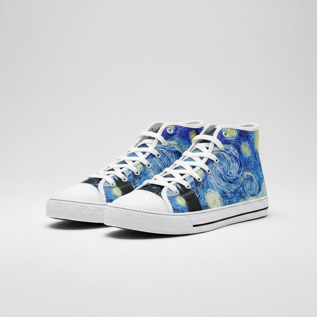 "Starry Night" by Vincent Van Gogh Custom High-Top Canvas Shoes | Freaky Shoes® - Freaky Shoes®
