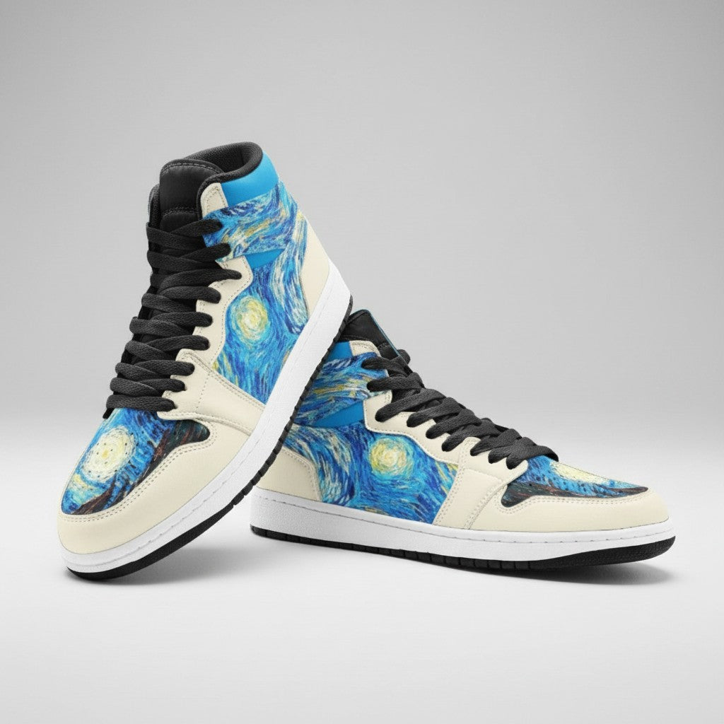 "Starry Night" by Vincent Van Gogh Custom High-Top Canvas Shoes | Freaky Shoes® - Freaky Shoes®