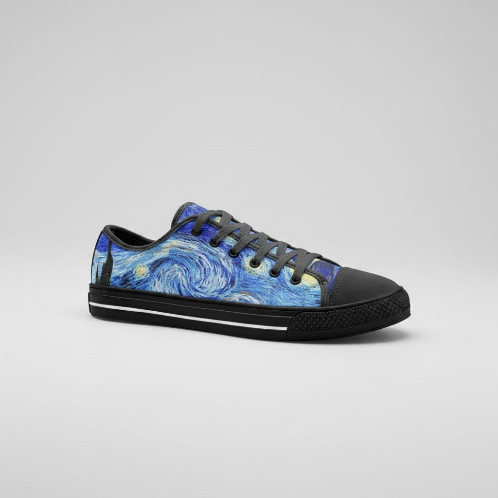 "Starry Night" by Vincent Van Gogh Custom Low-Top Canvas Shoes | Freaky Shoes® - Freaky Shoes®