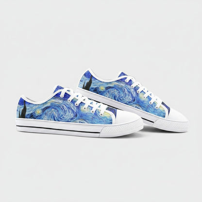 Freaky Shoes® Starry Night art print canvas sneakers with white laces and rubber soles in a low-top design.