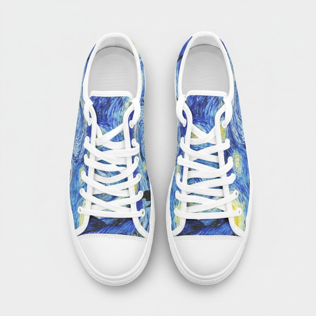 "Starry Night" by Vincent Van Gogh Custom Low-Top Canvas Shoes | Freaky Shoes® - Freaky Shoes®