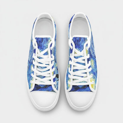 "Starry Night" by Vincent Van Gogh Custom Low-Top Canvas Shoes | Freaky Shoes® - Freaky Shoes®