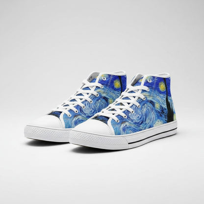 "Starry Night" by Vincent Van Gogh Custom High-Top Canvas Shoes | Freaky Shoes® - Freaky Shoes®