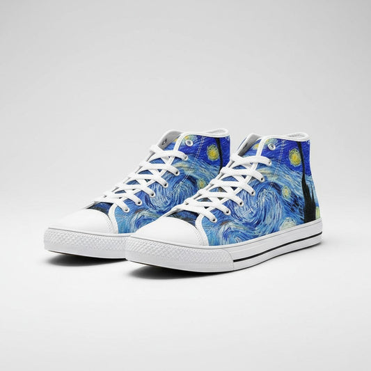 "Starry Night" by Vincent Van Gogh Custom High-Top Canvas Shoes | Freaky Shoes® - Freaky Shoes®