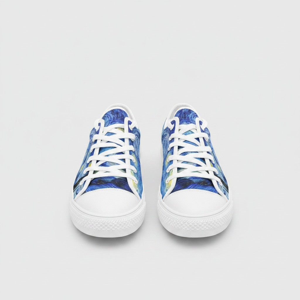 "Starry Night" by Vincent Van Gogh Custom Low-Top Canvas Shoes | Freaky Shoes® - Freaky Shoes®