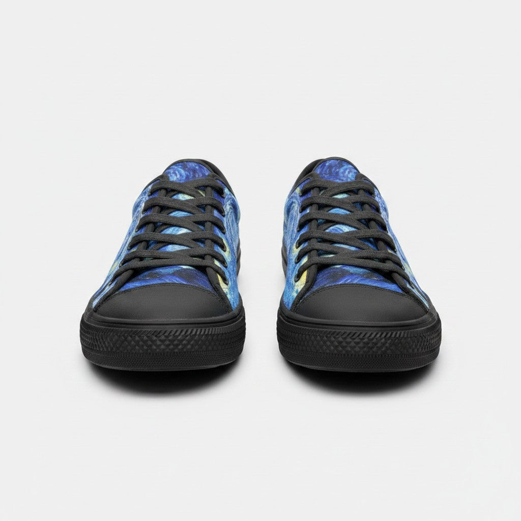 "Starry Night" by Vincent Van Gogh Custom Low-Top Canvas Shoes | Freaky Shoes® - Freaky Shoes®