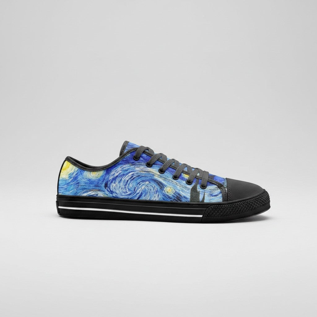 "Starry Night" by Vincent Van Gogh Custom Low-Top Canvas Shoes | Freaky Shoes® - Freaky Shoes®