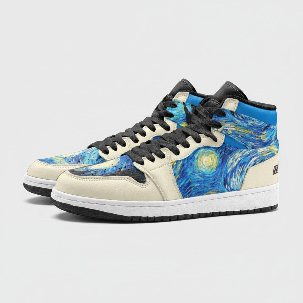 "Starry Night" by Vincent Van Gogh Custom High-Top Canvas Shoes | Freaky Shoes® - Freaky Shoes®