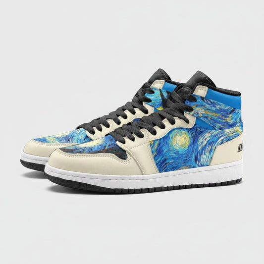 "Starry Night" by Vincent Van Gogh Custom High-Top Canvas Shoes | Freaky Shoes® - Freaky Shoes®