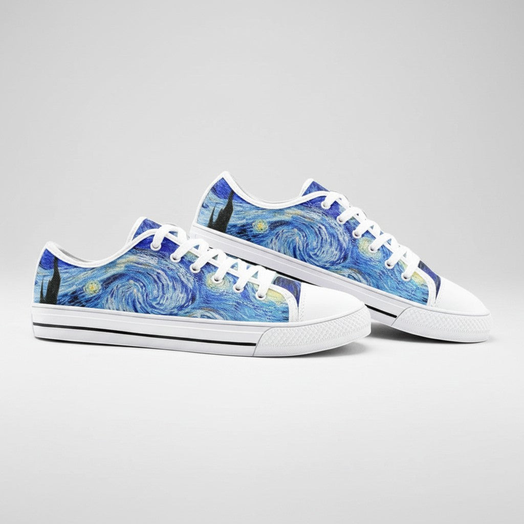 "Starry Night" by Vincent Van Gogh Custom Low-Top Canvas Shoes | Freaky Shoes® - Freaky Shoes®