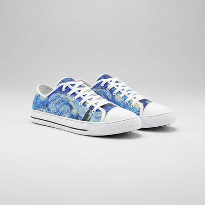 "Starry Night" by Vincent Van Gogh Custom Low-Top Canvas Shoes | Freaky Shoes® - Freaky Shoes®