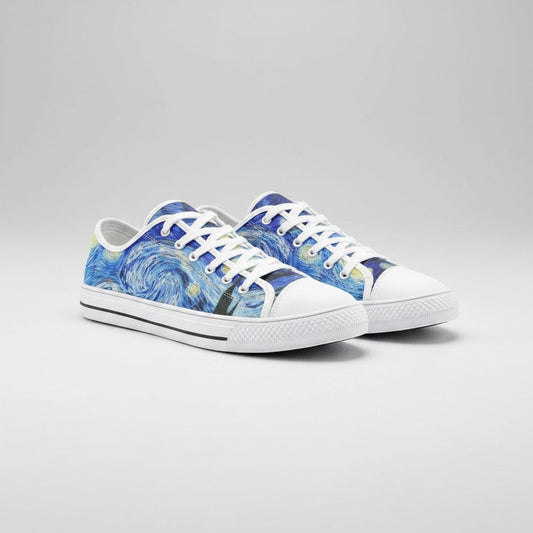 "Starry Night" by Vincent Van Gogh Custom Low-Top Canvas Shoes | Freaky Shoes® - Freaky Shoes®