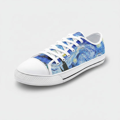 "Starry Night" by Vincent Van Gogh Custom Low-Top Canvas Shoes | Freaky Shoes® - Freaky Shoes®