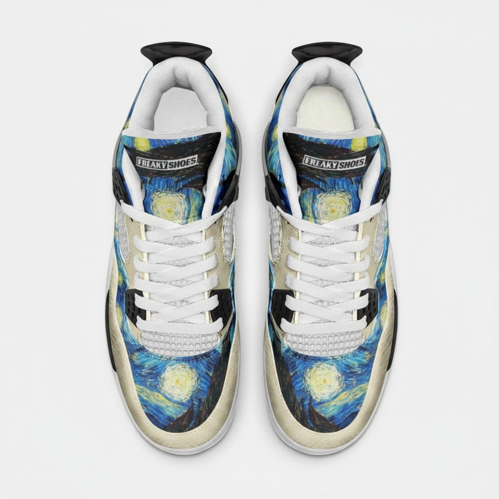 Freaky Shoes® Starry Night high-top canvas sneakers with galaxy-inspired art print and white laces