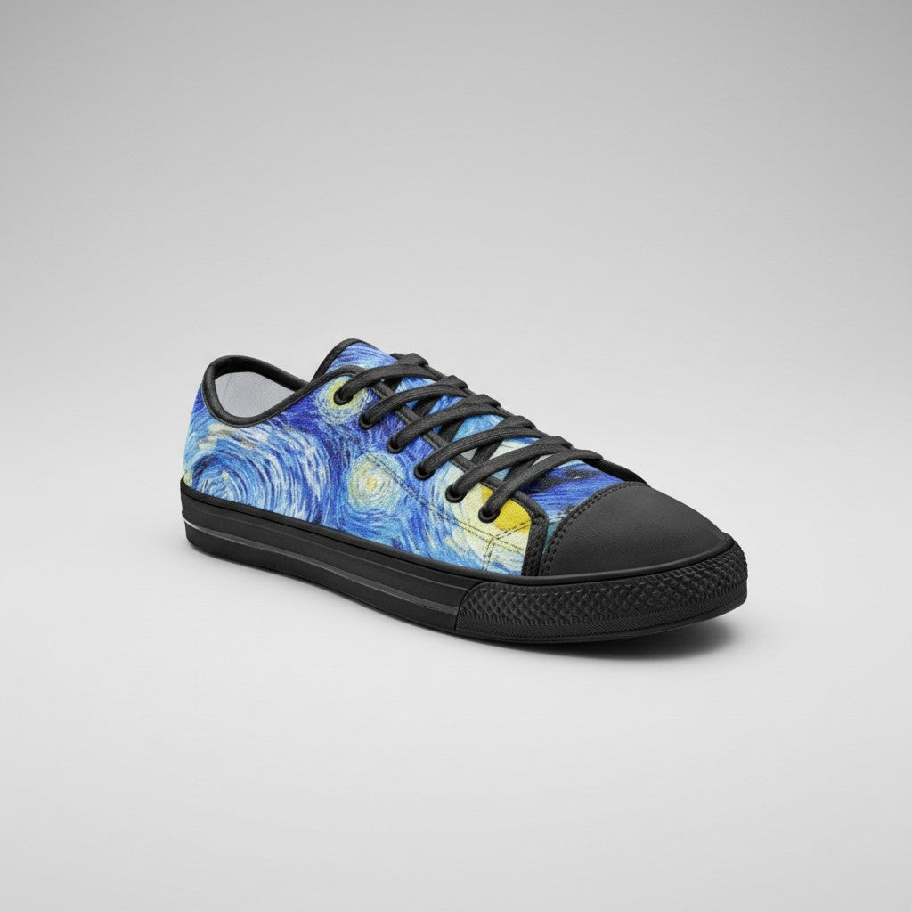 "Starry Night" by Vincent Van Gogh Custom Low-Top Canvas Shoes | Freaky Shoes® - Freaky Shoes®