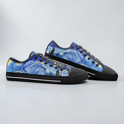"Starry Night" by Vincent Van Gogh Art Custom High-Top Canvas Shoes | Freaky Shoes® - Freaky Shoes®