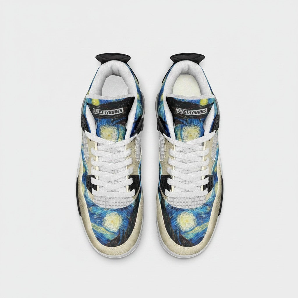 "Starry Night" by Vincent Van Gogh Custom High-Top Canvas Shoes | Freaky Shoes® - Freaky Shoes®