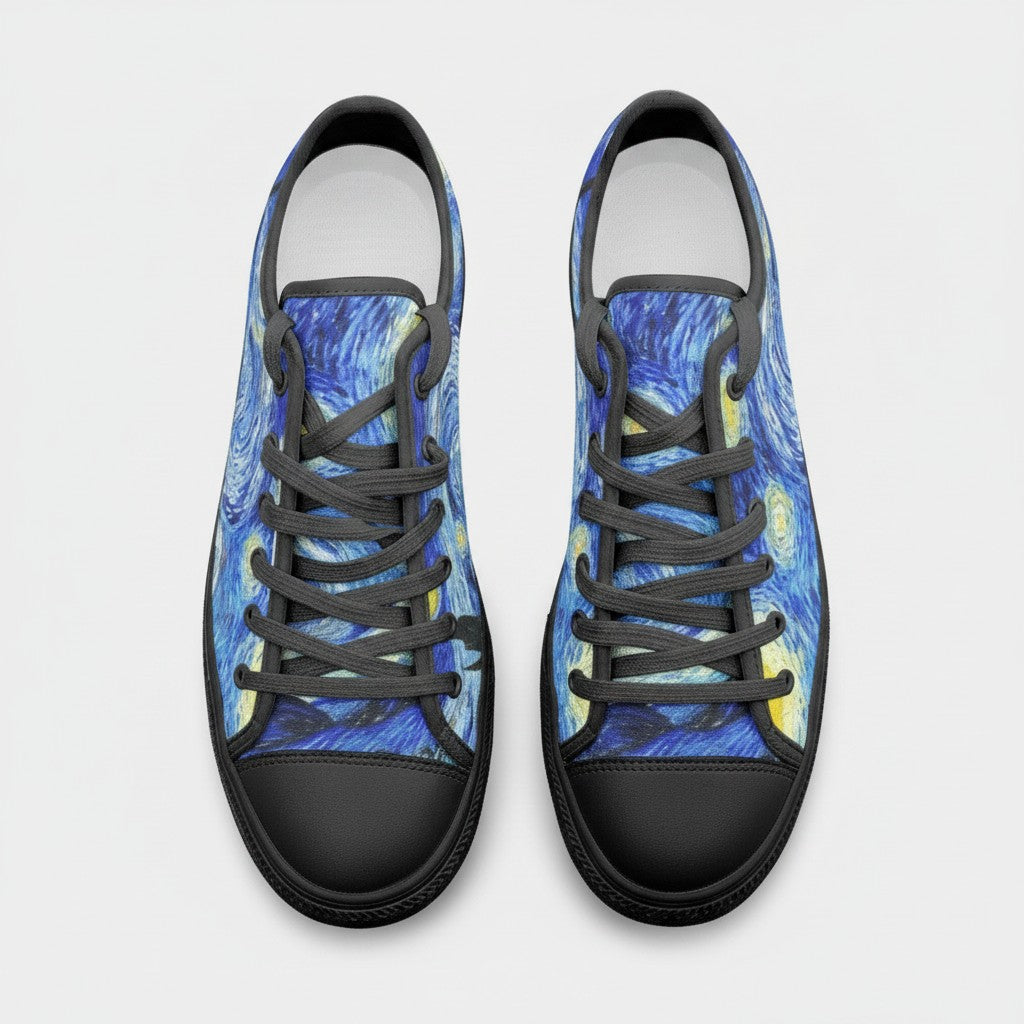 "Starry Night" by Vincent Van Gogh Custom Low-Top Canvas Shoes | Freaky Shoes® - Freaky Shoes®