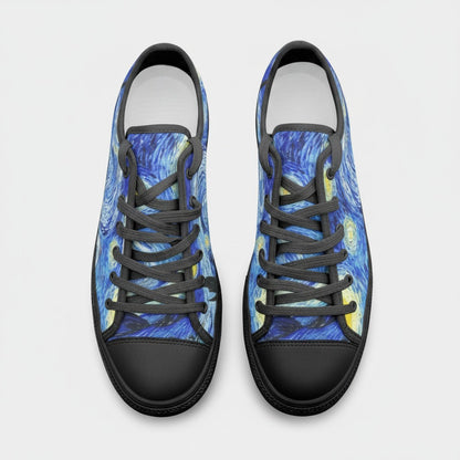 "Starry Night" by Vincent Van Gogh Custom Low-Top Canvas Shoes | Freaky Shoes® - Freaky Shoes®