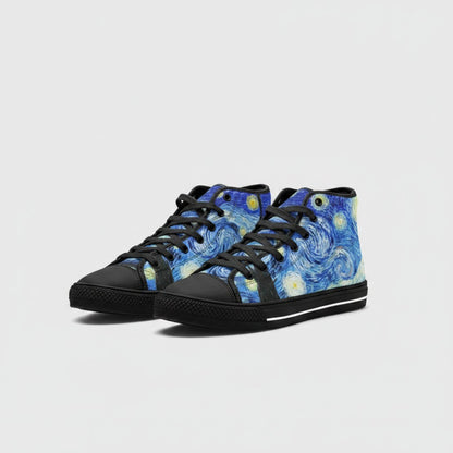 "Starry Night" by Vincent Van Gogh Custom High-Top Canvas Shoes | Freaky Shoes® - Freaky Shoes®