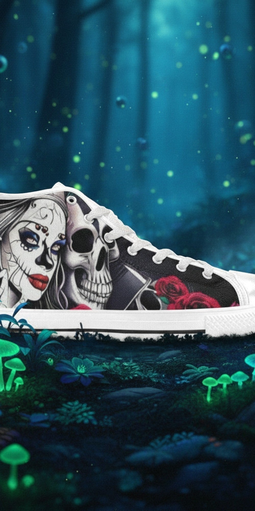 Women's Skulls high-top canvas shoes — one-of-a-kind custom printed art, Freaky Shoes