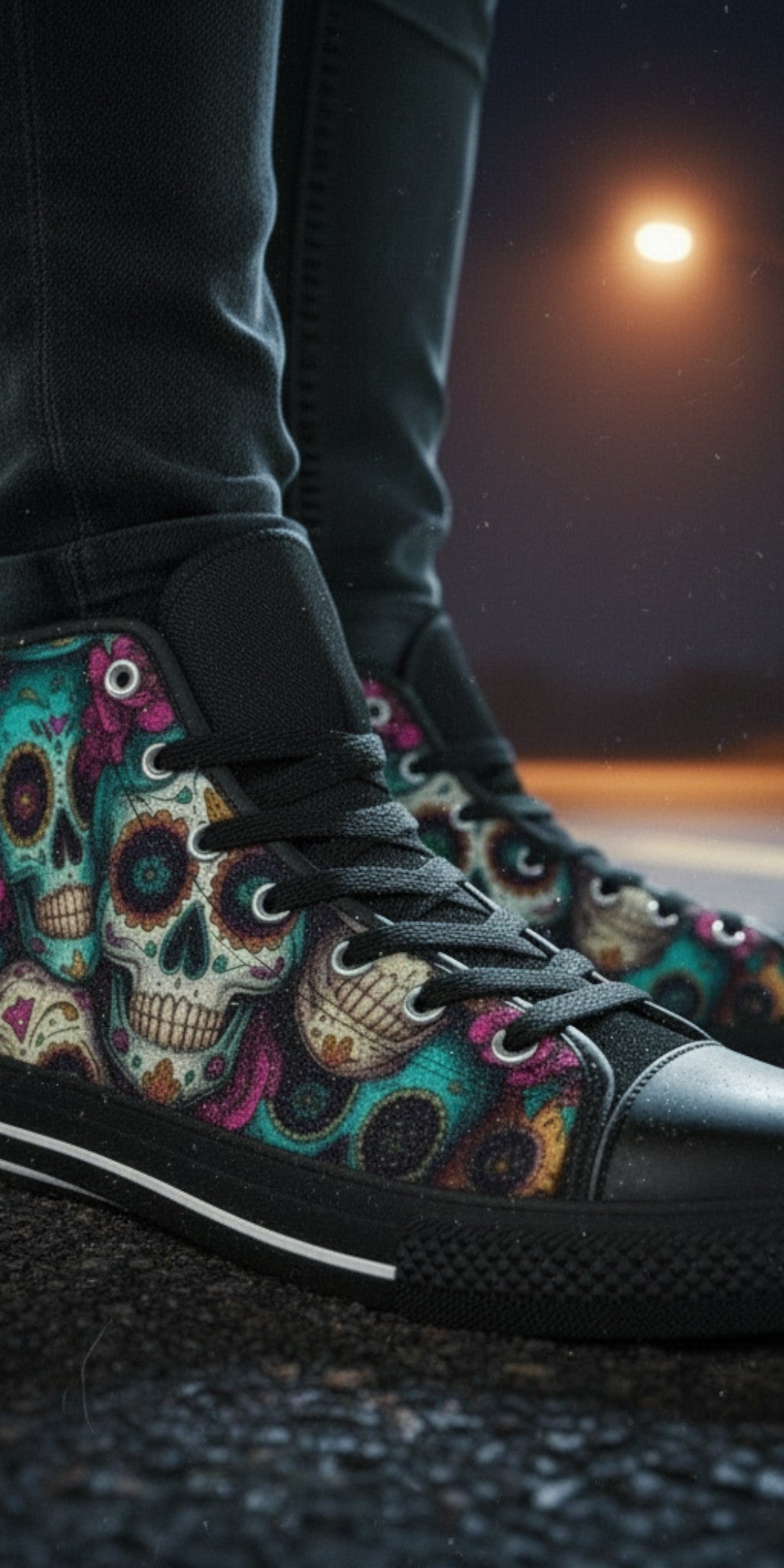Vibrant Gold Sugar Skull Art | Women's High Top Canvas | Freaky Shoes®