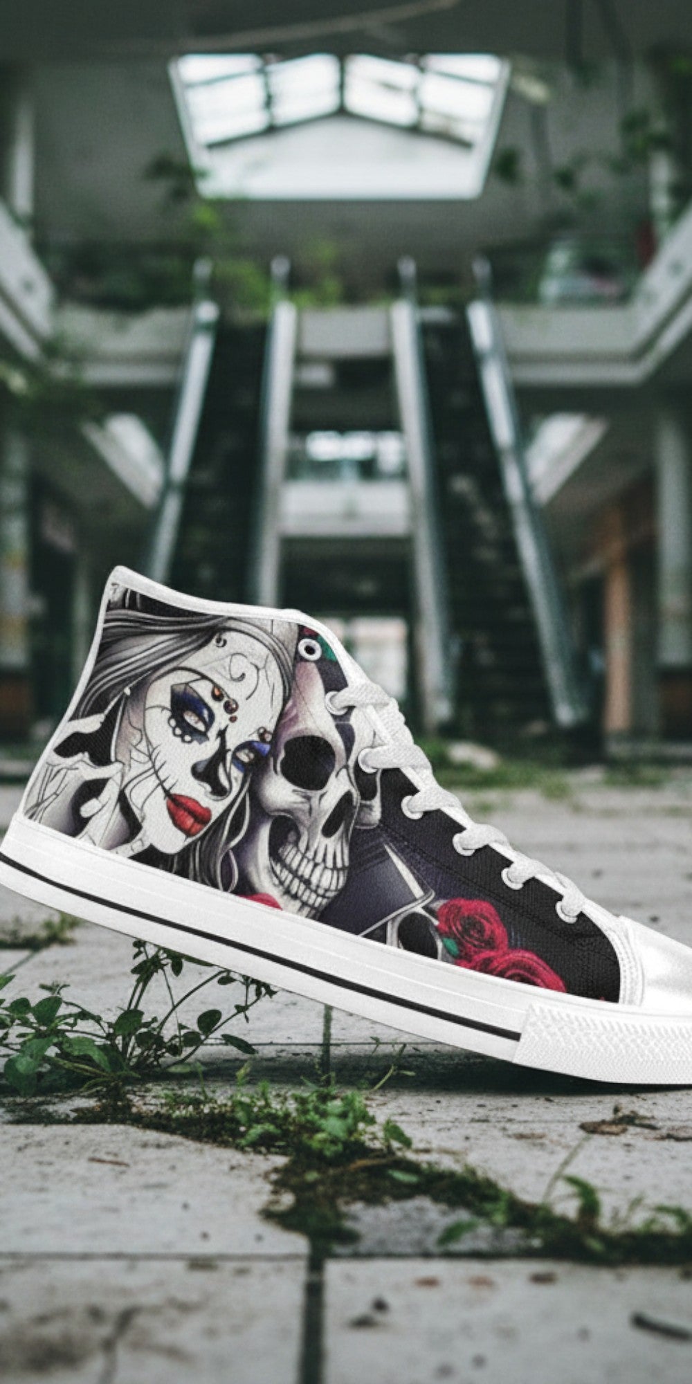 Men's Skulls custom high-top canvas shoes — wearable art by Freaky Shoes