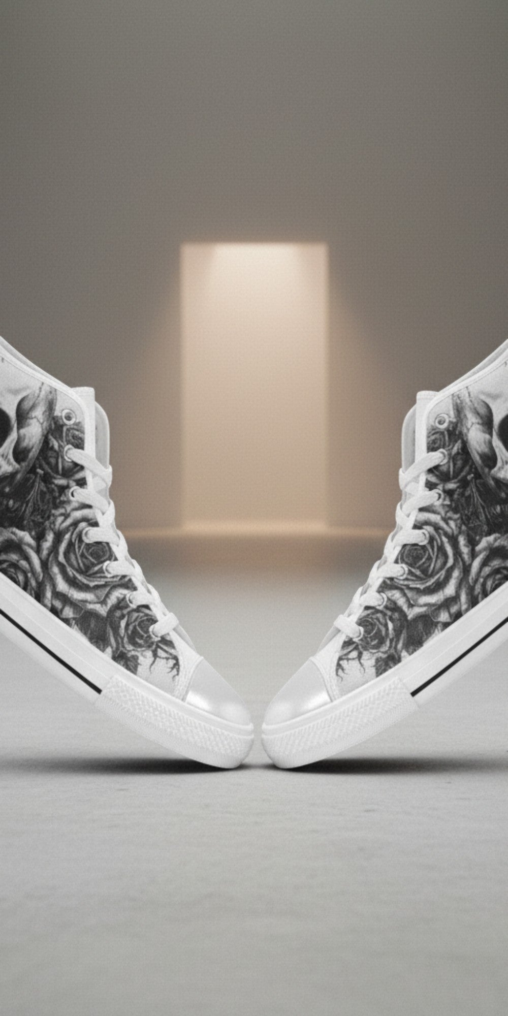 Women's Tattoo Skull Art Dark Gothic high-top canvas shoes — one-of-a-kind custom printed art, Freaky Shoes