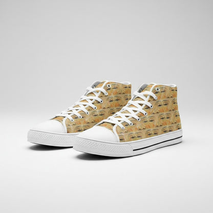 Freaky Shoes® high-top canvas sneakers featuring a Vincent Van Gogh art print with repeated eye motifs.