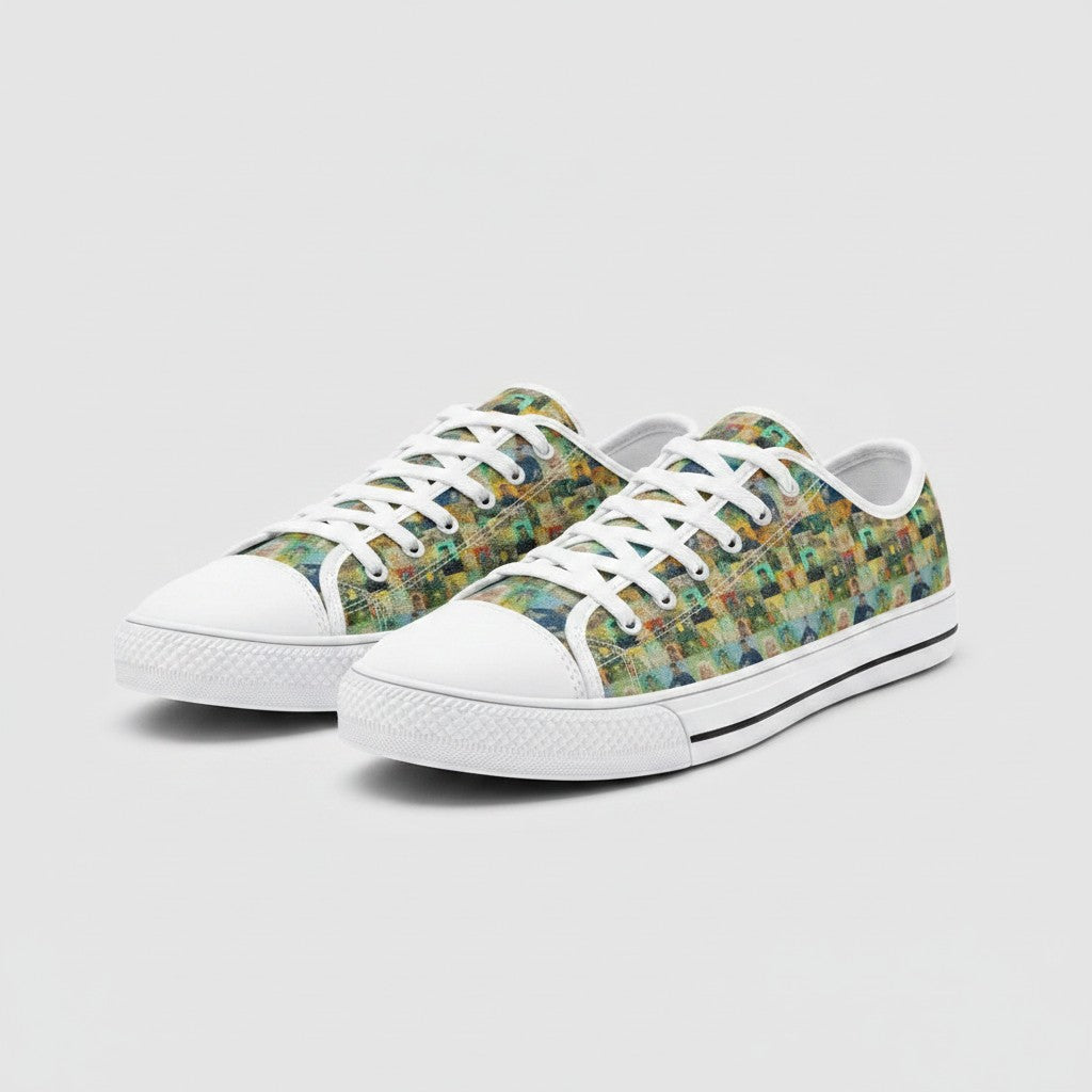 Freaky Shoes® low-top canvas sneakers featuring a colorful Vincent van Gogh The Roulin Family fine art print design.