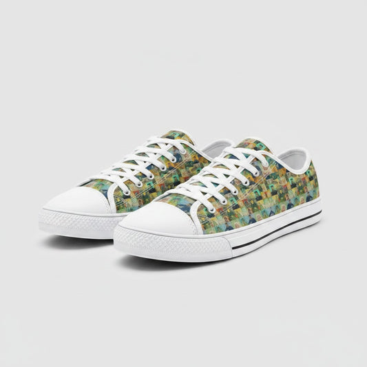 Freaky Shoes® low-top canvas sneakers featuring a colorful Vincent van Gogh The Roulin Family fine art print design.