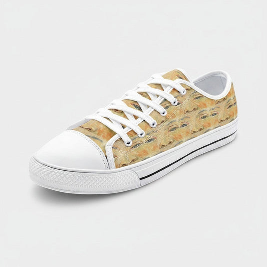 Freaky Shoes® low-top canvas sneakers featuring a Vincent Van Gogh art print with white laces and a rubber toe cap.