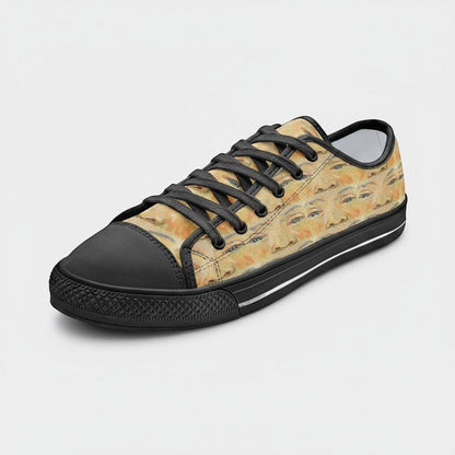 Freaky Shoes® low-top canvas sneakers featuring a Vincent Van Gogh art print with black laces and rubber toe cap.