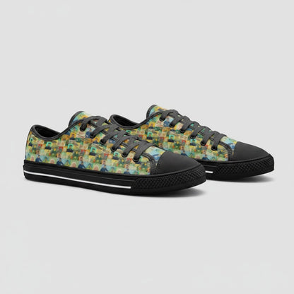 Freaky Shoes® low-top canvas sneakers featuring a colorful Vincent van Gogh Roulin Family art print and black trim.