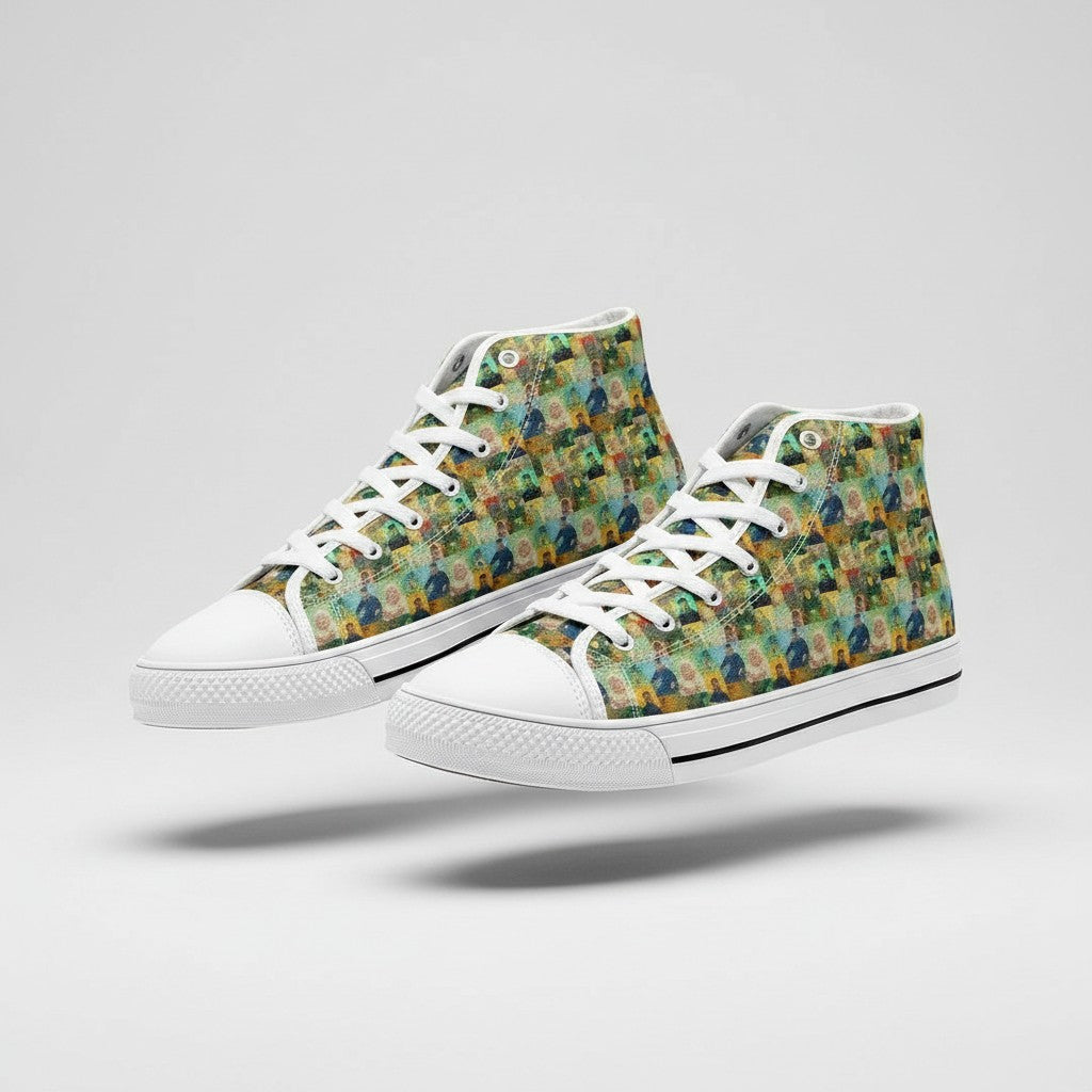 Freaky Shoes® high-top canvas sneakers featuring a colorful Vincent van Gogh The Roulin Family fine art print.