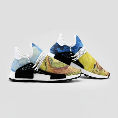 Freaky Shoes® high-top canvas sneakers featuring Vincent Van Gogh Wheatfield with Crows art print and white laces