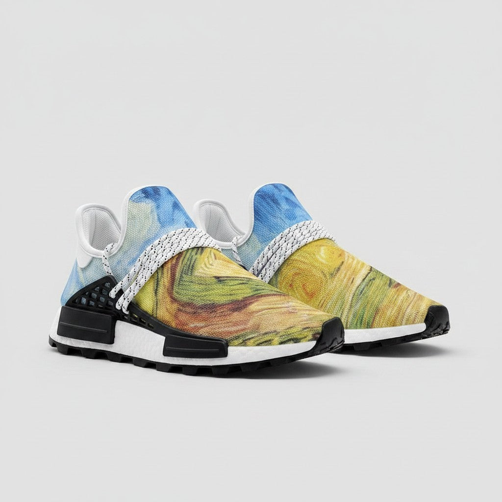 Freaky Shoes® custom high-top canvas sneakers featuring Vincent Van Gogh Wheatfield with Crows art print