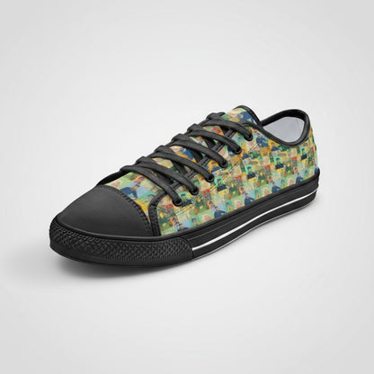 Freaky Shoes® low-top canvas sneakers featuring a colorful Vincent van Gogh Roulin Family art print and black trim.
