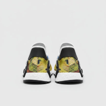 Freaky Shoes® high-top canvas sneakers featuring Vincent Van Gogh Wheatfield with Crows art, rear view showing heel detail