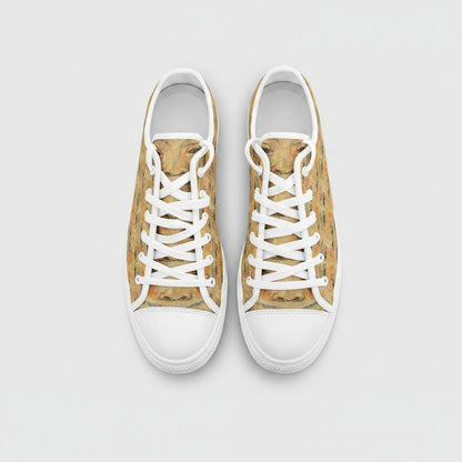 Freaky Shoes® low-top canvas sneakers featuring Vincent Van Gogh art print with white laces and rounded toe design.
