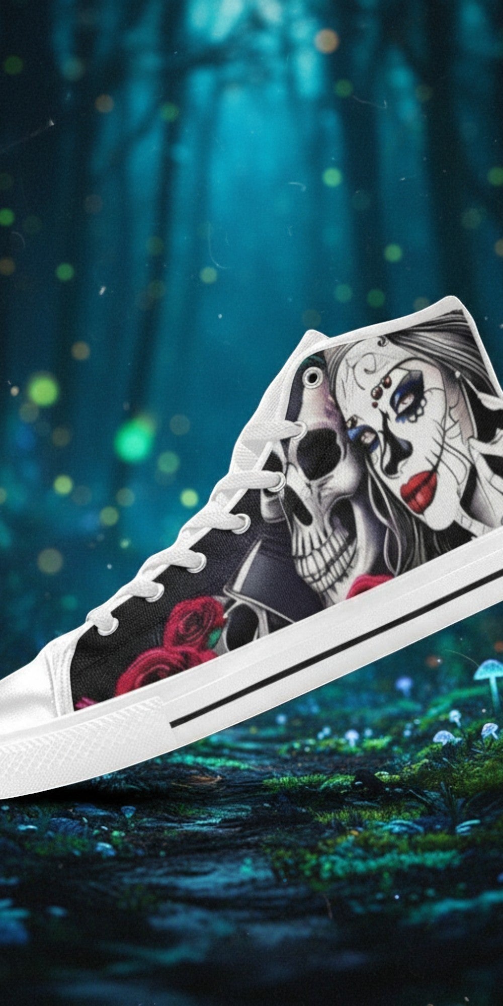 Custom Women's Skulls high-top canvas shoes with bold all-over art — Freaky Shoes