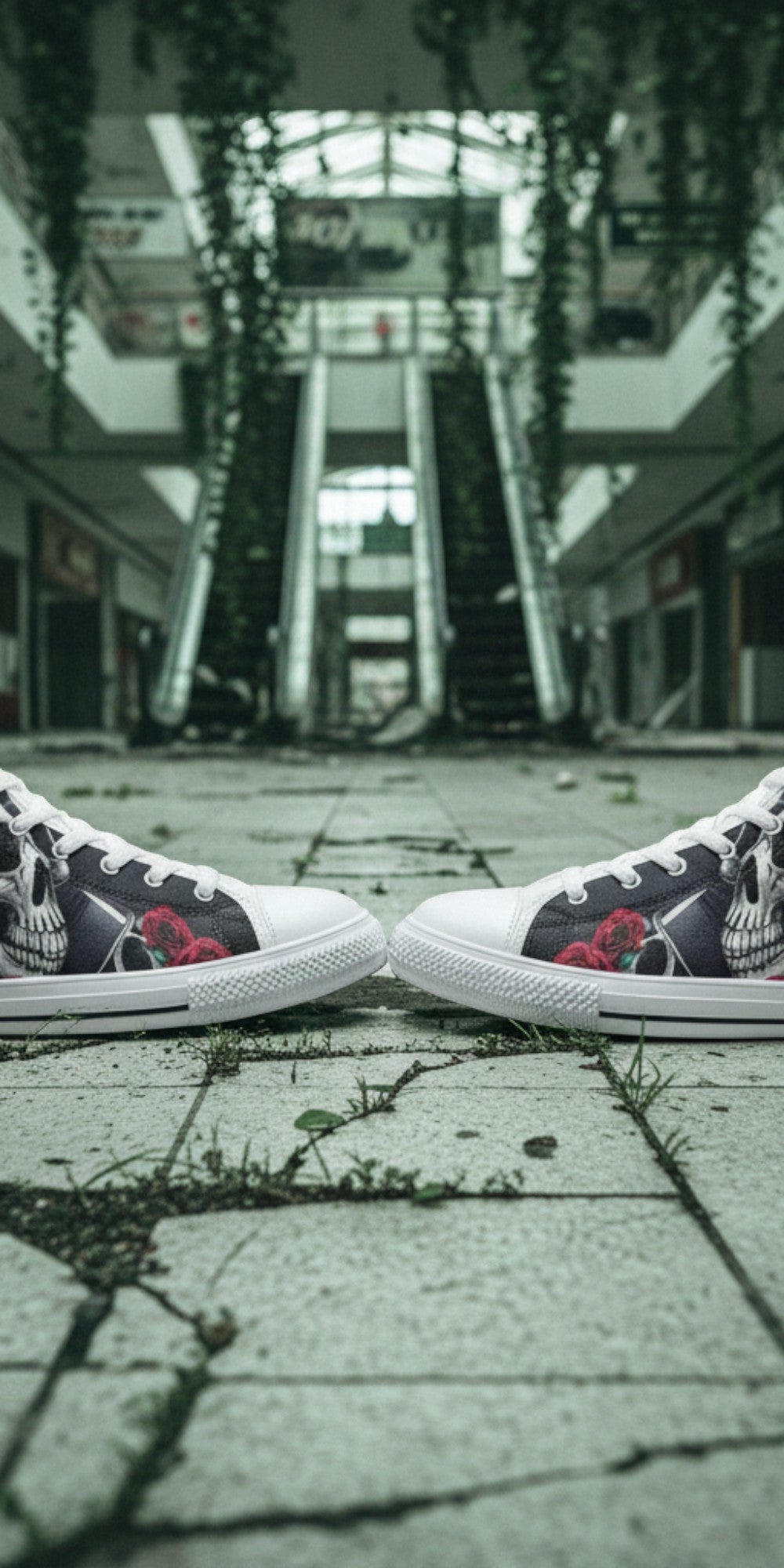 Men's Skulls high-top canvas shoes, custom full-wrap printed design — Freaky Shoes