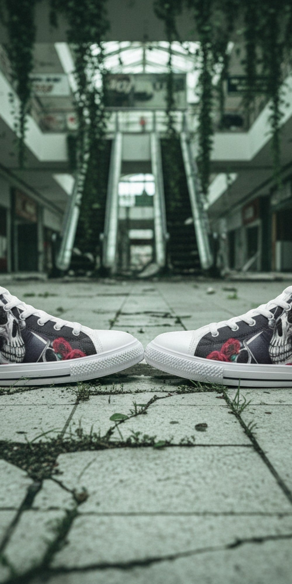 Men's Skulls high-top canvas shoes, custom full-wrap printed design — Freaky Shoes