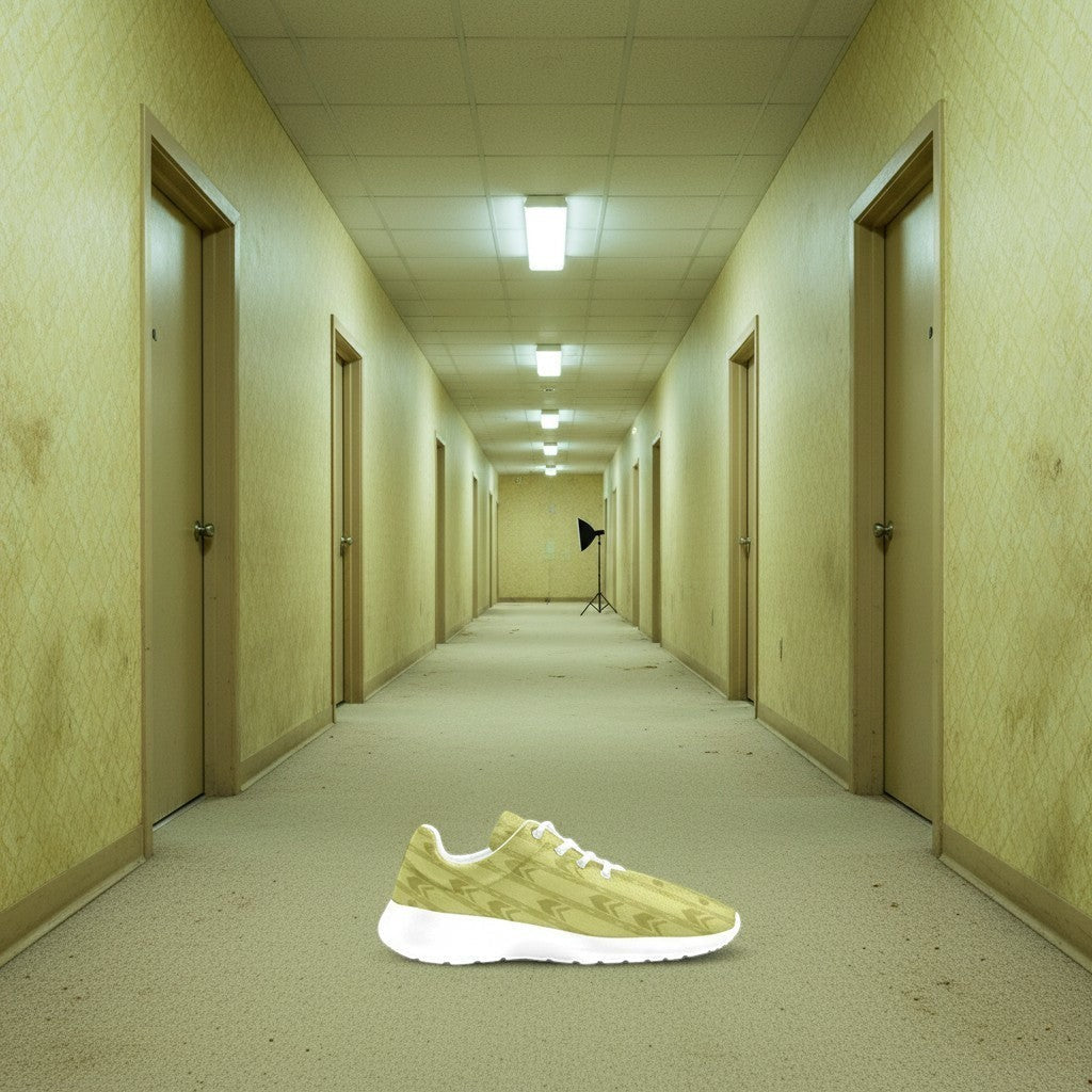 Men's Backrooms Level 0 Yellow Wallpaper Horror Athletic custom high-top canvas shoes — wearable art by Freaky Shoes